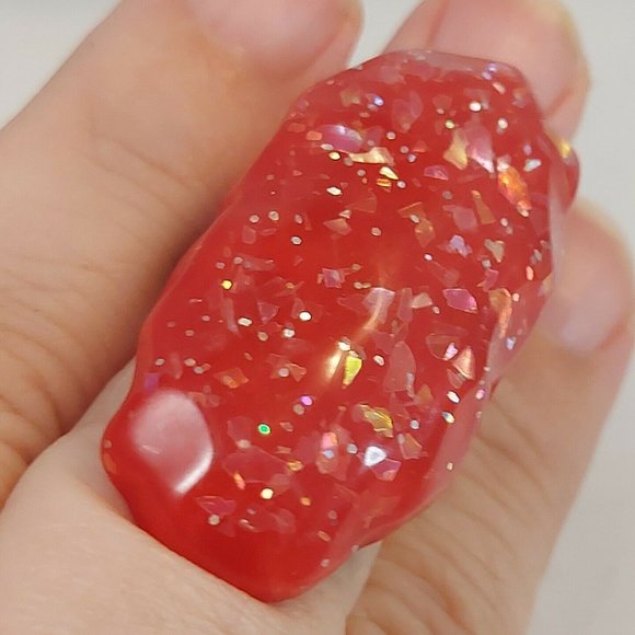 Vintage Free Form Large Lucite Acrylic Chunky Red/Black Ring Sz 6.75" New - Picture 9 of 11
